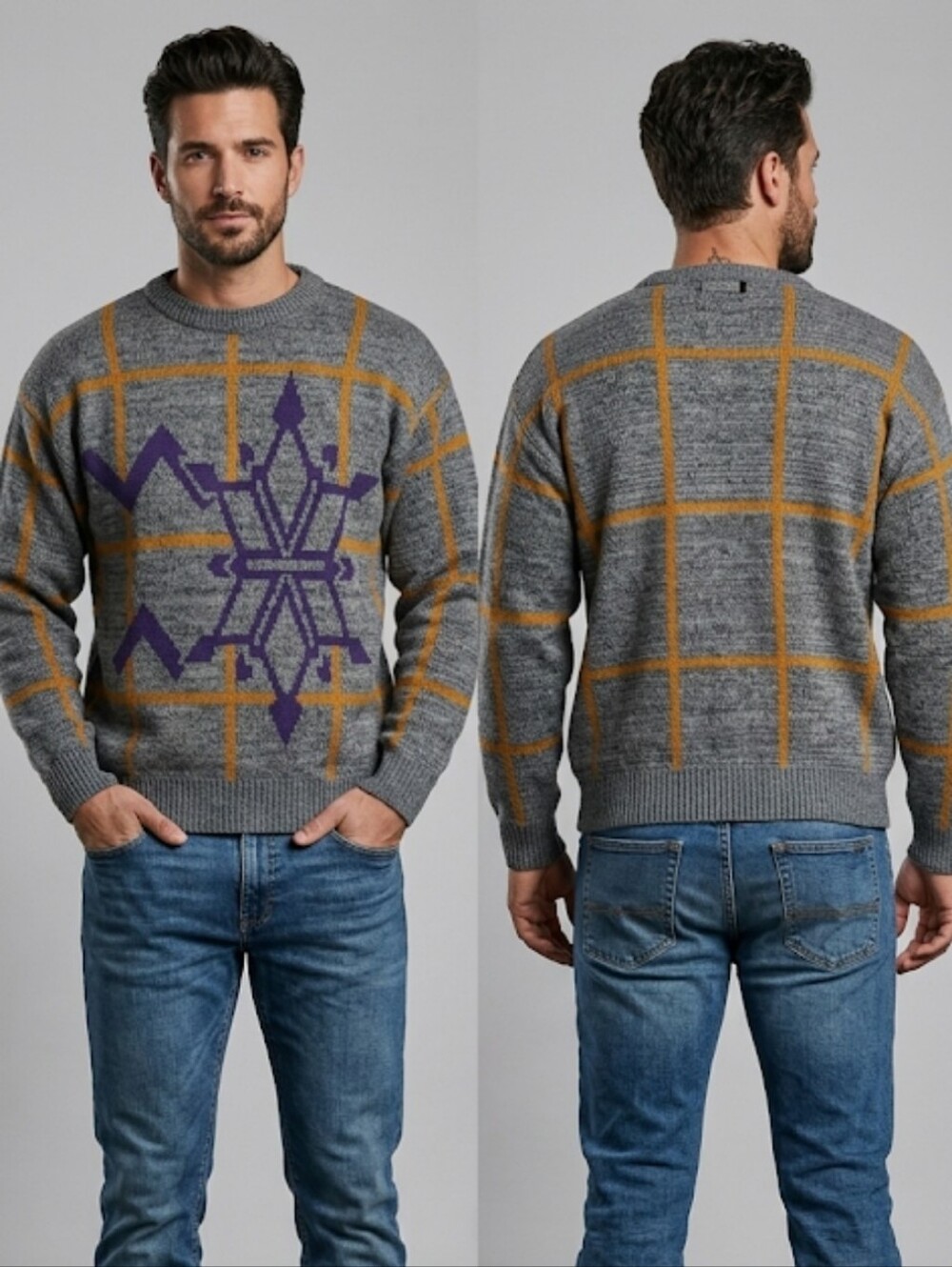 Vtg geometric grey pullover Sweater M Repage